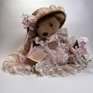 Vintage 90s Bearly People Victoria Lace Bear Plush Pink Flowers Hat NEW
